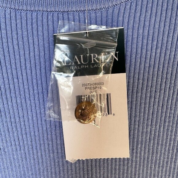 NWT Lauren Ralph Lauren Sweater Sz L Light Blue Ribbed Knit Gold Tone Button - Picture 4 of 12